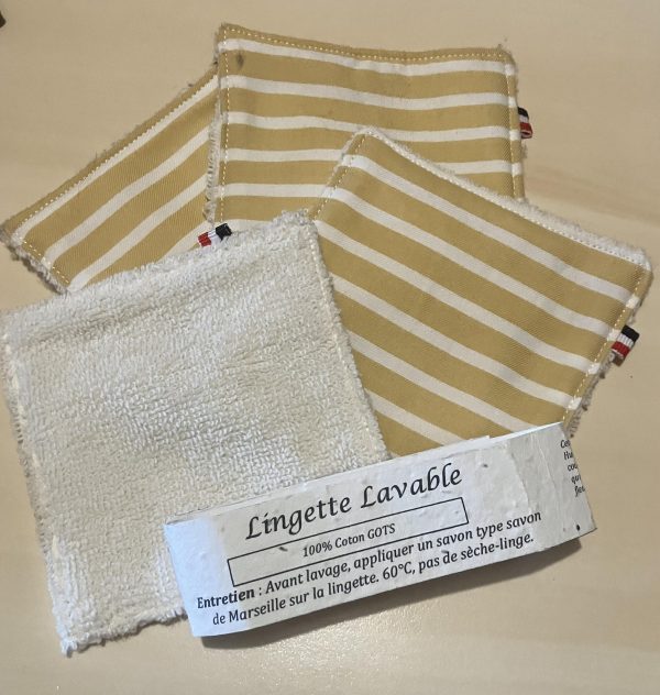 Lot de 4 Lingettes lavables en coton et éponge de coton bio