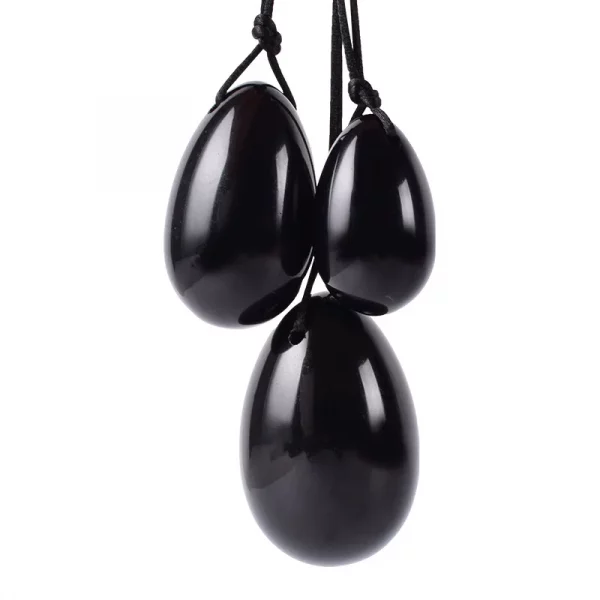 Ensemble de 3 œufs de yoni en obsidienne noire naturelle, boules de Kegel en cristal,